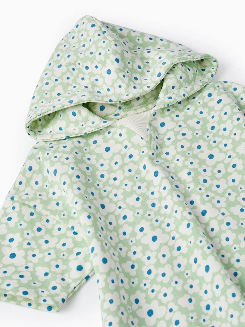 Robe en coton avec capuche et motif floral pour fille manches courtes THE WAVE TRIBE   Vert clair
