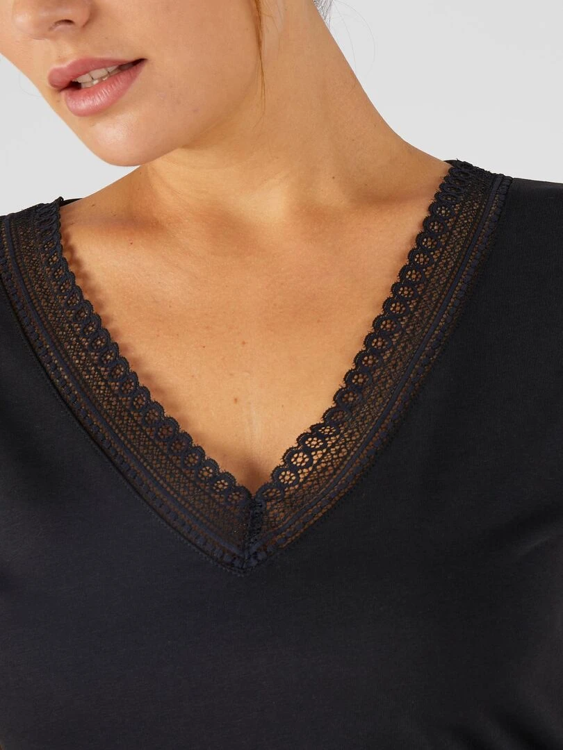 T shirt col dentelle Climatyl Damart Noir
