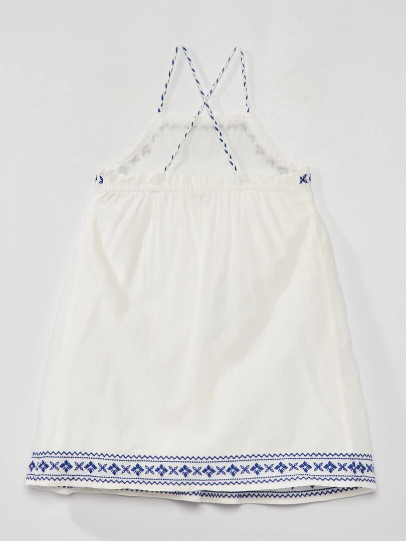 Robe corolle avec broderies blanc/bleu