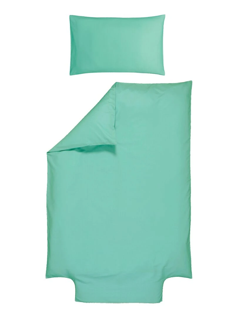 Parure de lit housse de couette 100x140 cm + taie 40x60 cm Coton Bio 'P'tit Basile' Bleu turquoise