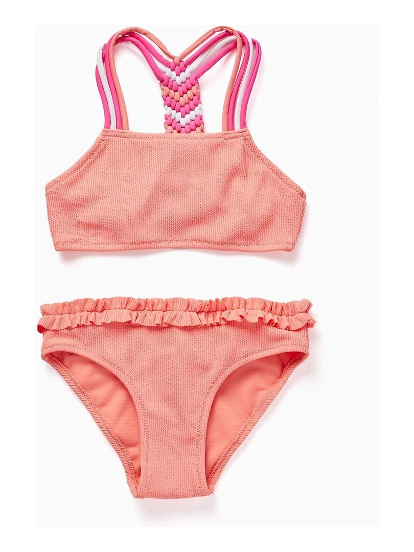 Maillot de bain à volants pour fille Orange corail
