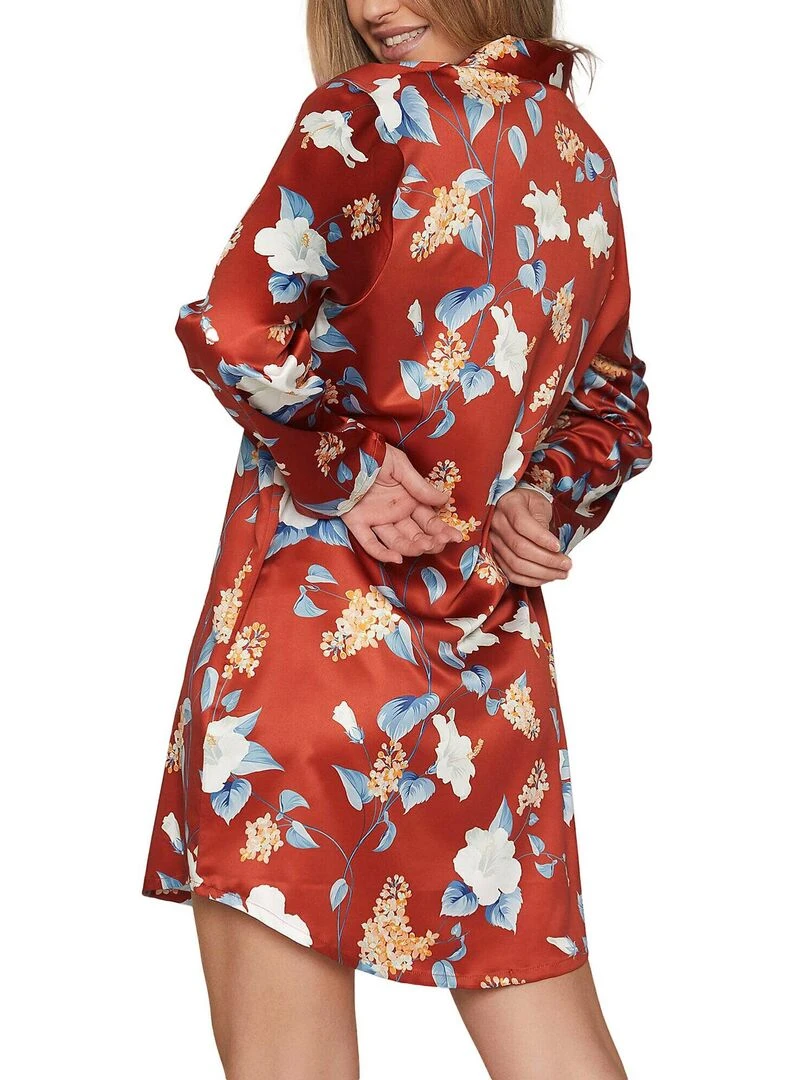 Chemise de nuit manches longues Winter Garden Rouge