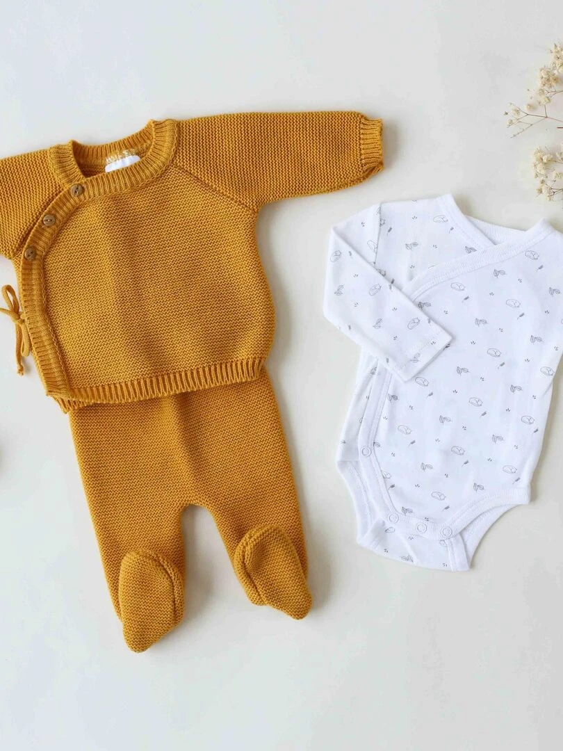 Kit naissance bébé en maille   Moutarde