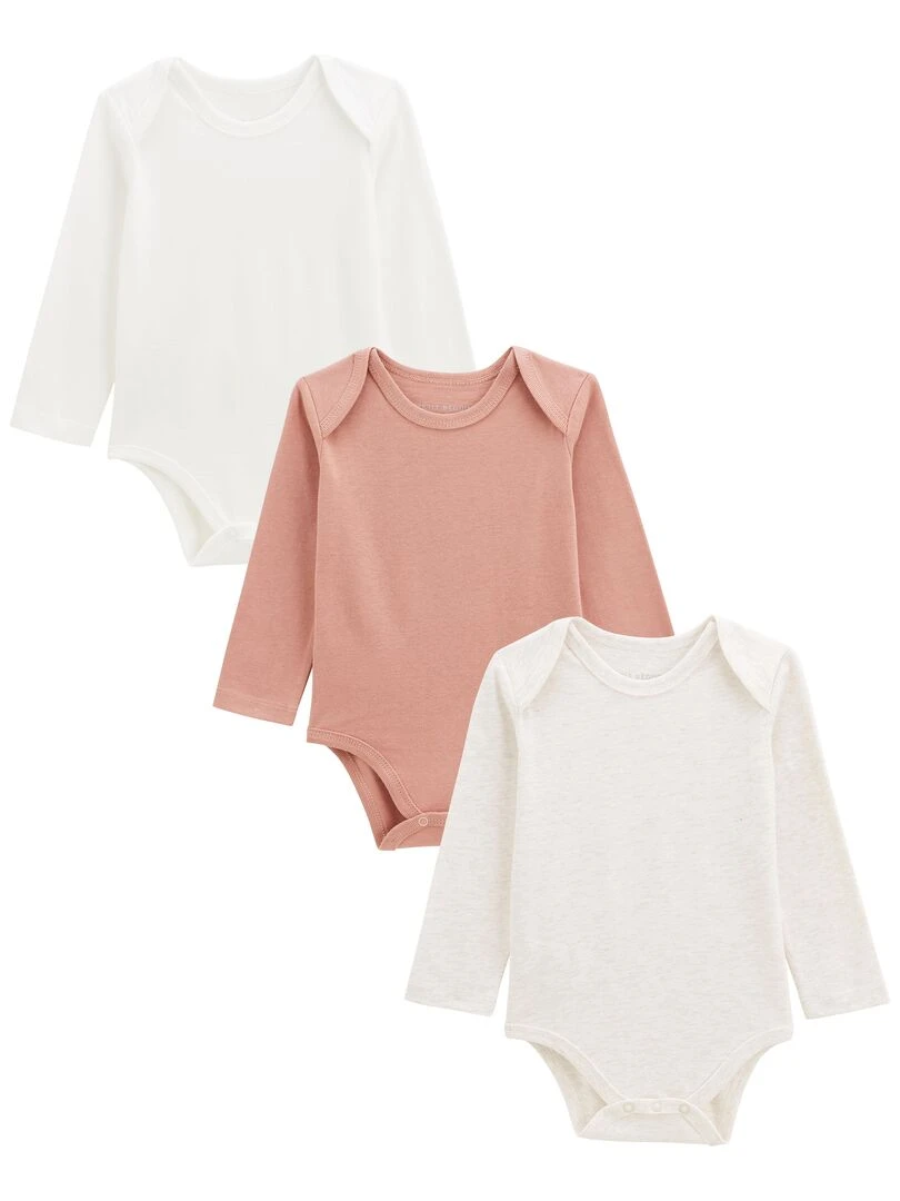 Lot de 3 bodies bébé manches longues Rose