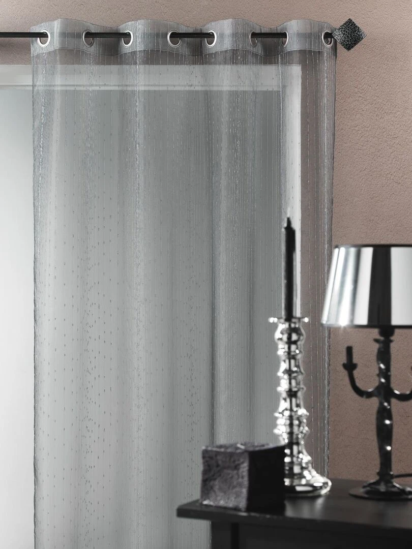 Voilage Organza fantaisie goutte métallique Gris clair