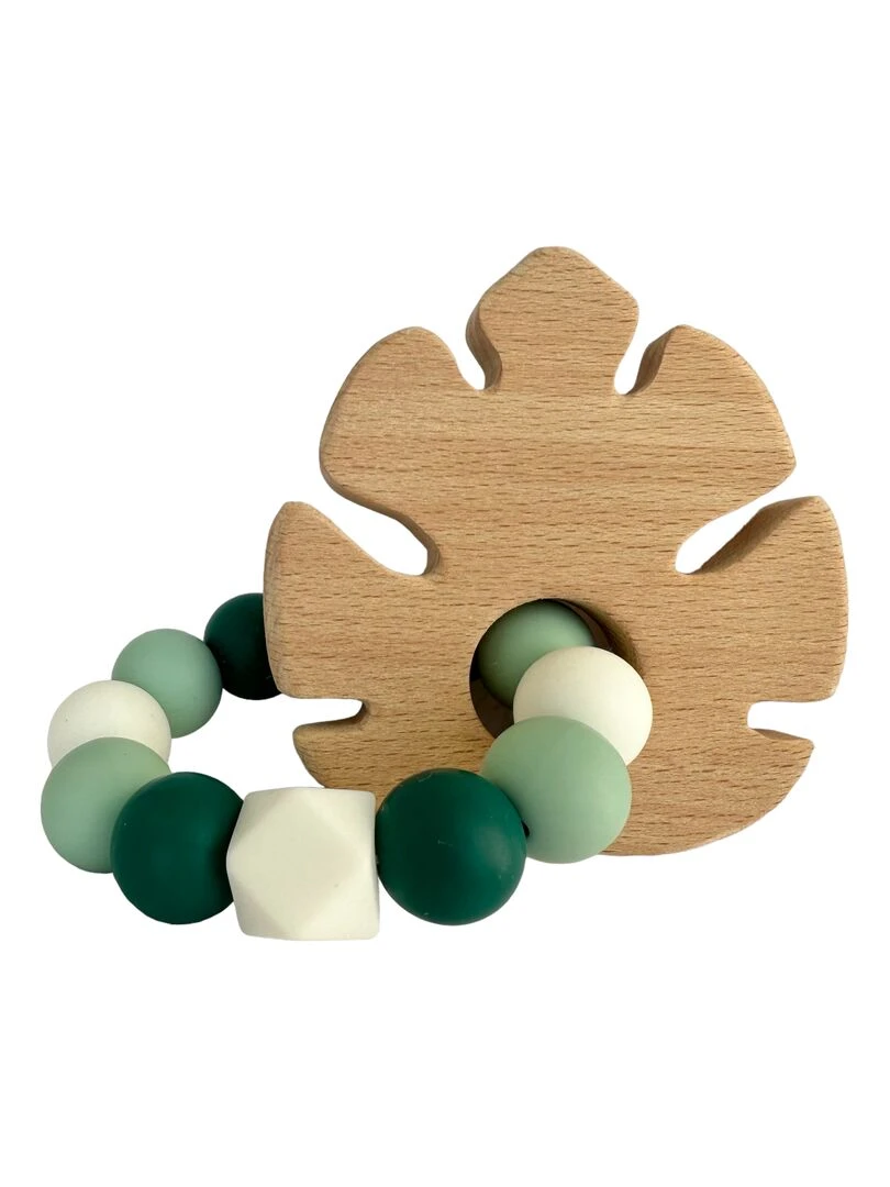 Hochet feuille bois et silicone Vert