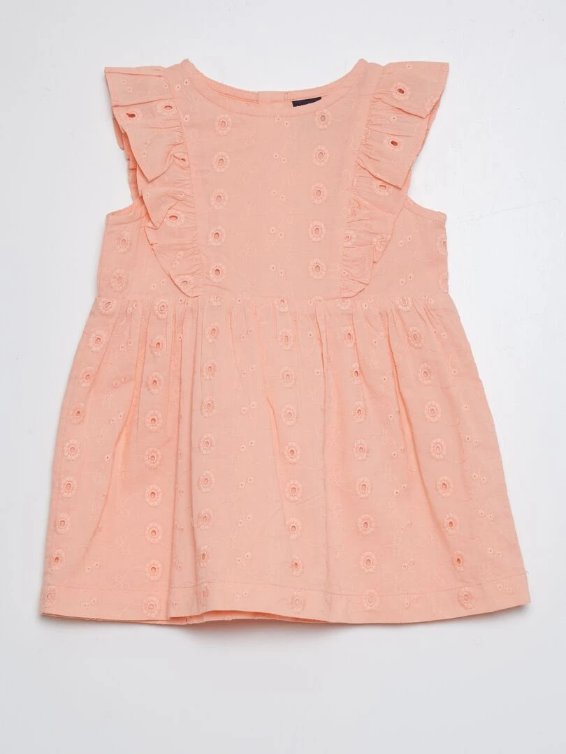 Robe volantée avec broderie anglaises Rose