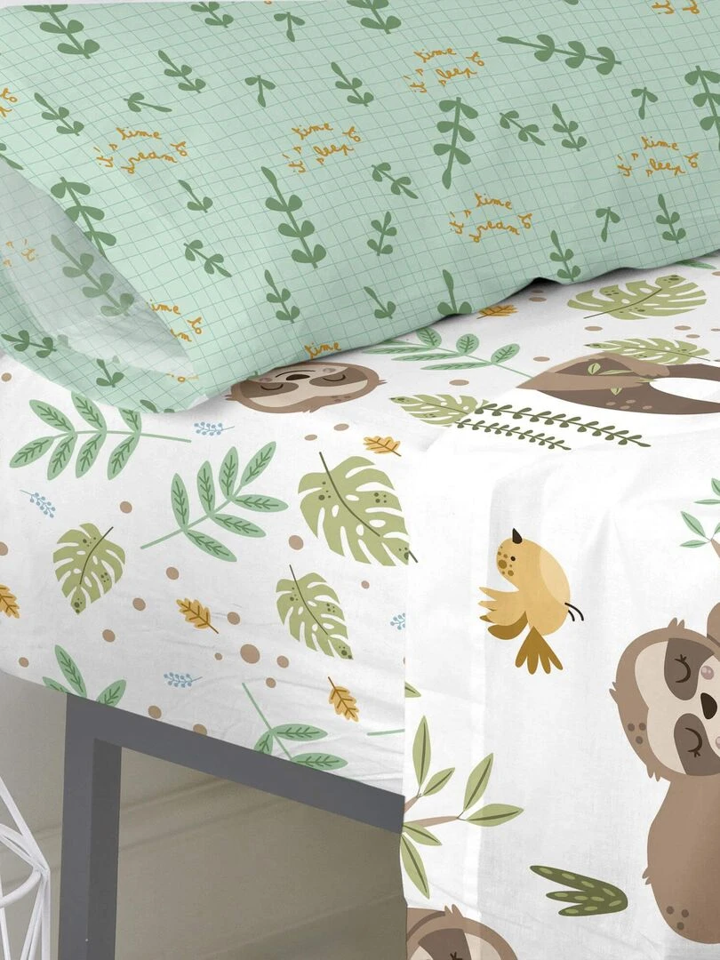 Drap housse Happy sloth "Happyfriday" Blanc