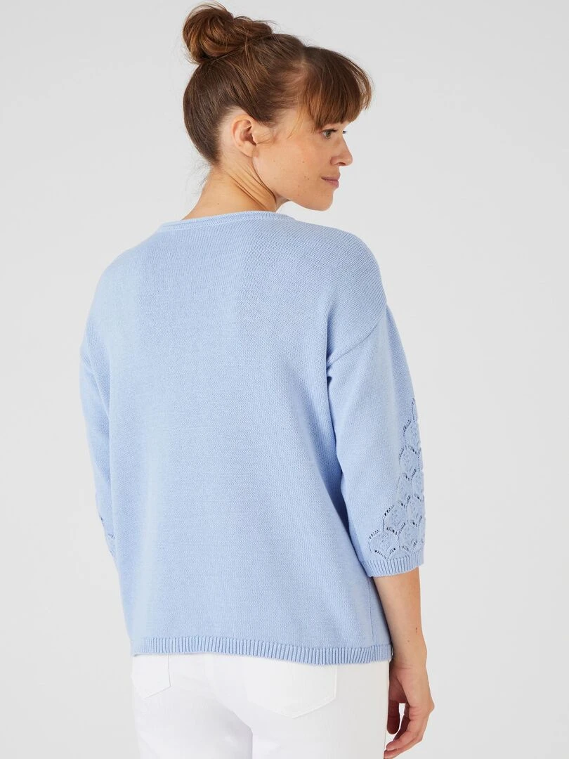 Pull maille ajourée   Damart   Bleu gris