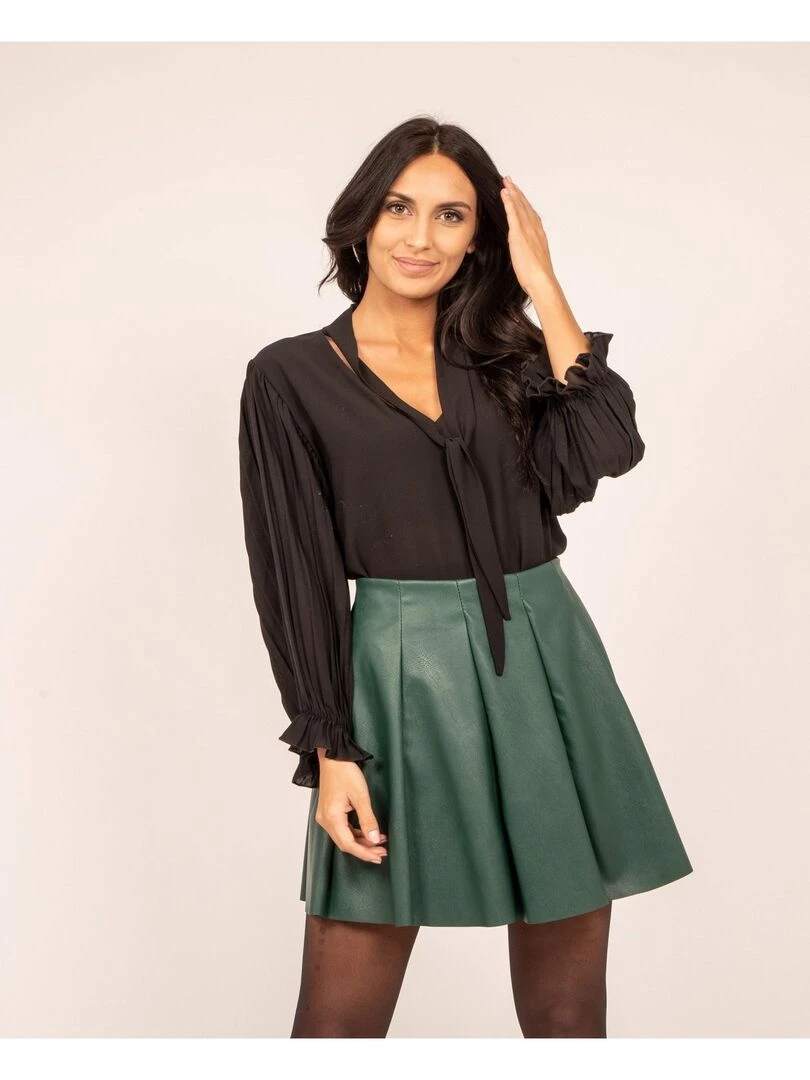 Jupe courte plissée similicuir XIRAMAX   Vert