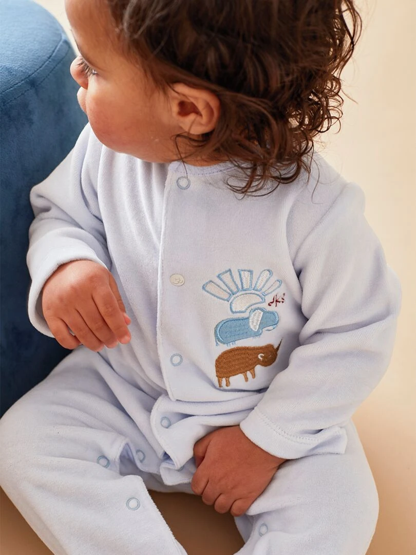 Pyjama 1 pièce rhino & éléphant en velours Noukie's Bleu