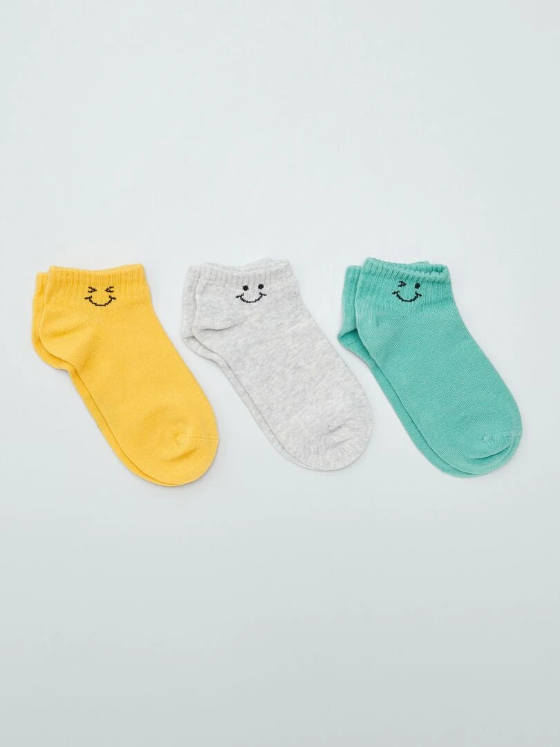 Lot de 3 chaussettes invisibles avec smiley Jaune