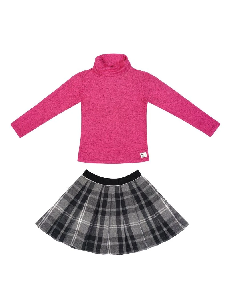 Ensemble Pull col roulé & jupe plissée tartan 'LA FAUTE A VOLTAIRE' Gris Rose
