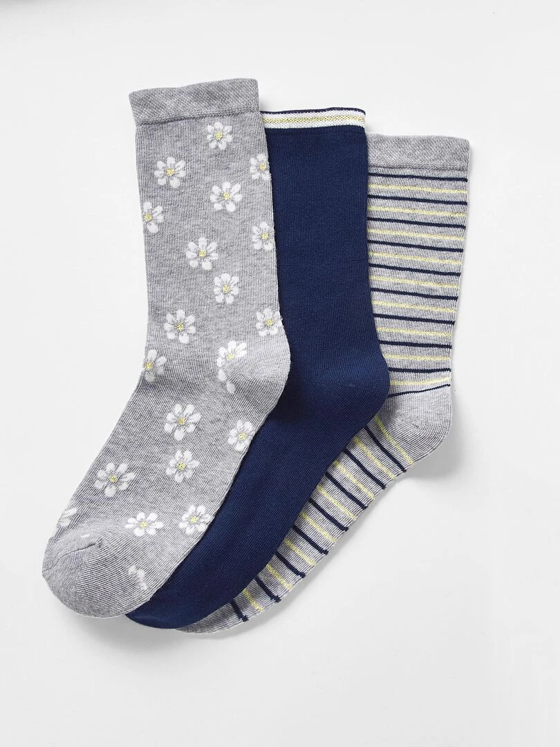 Lot de 3 chaussettes fantaisie Damart Bleu