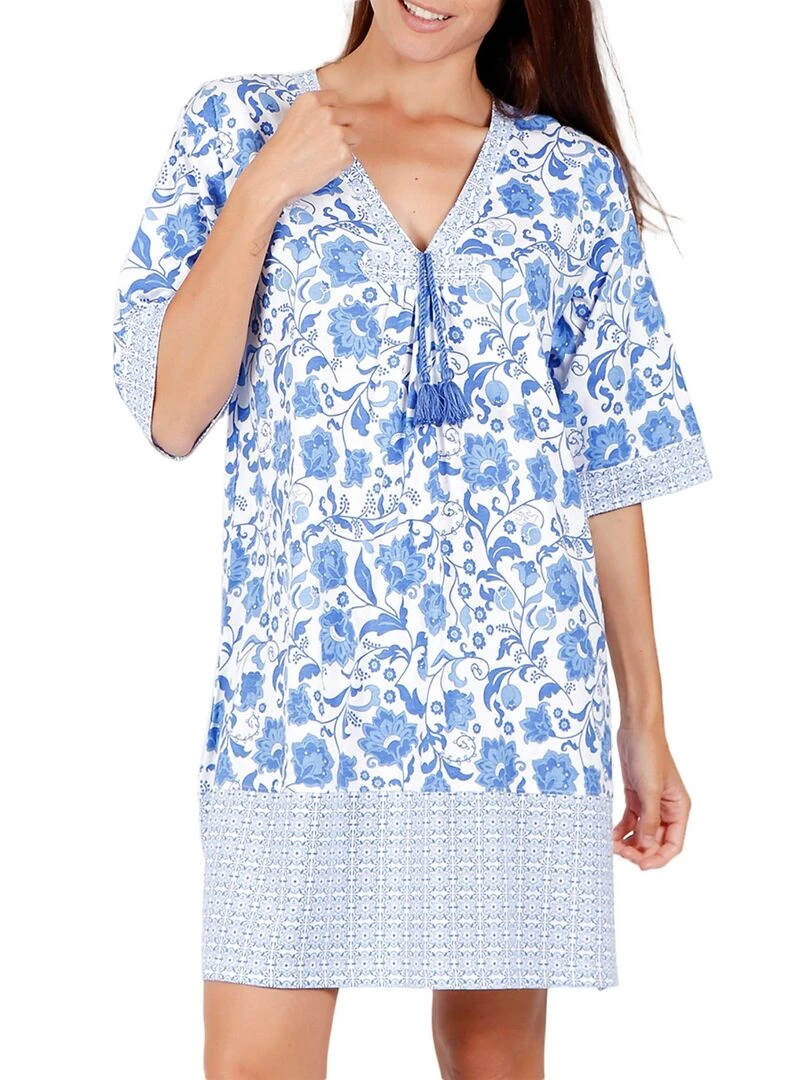 Robe estivale manches courtes Etienne bleu Bleu
