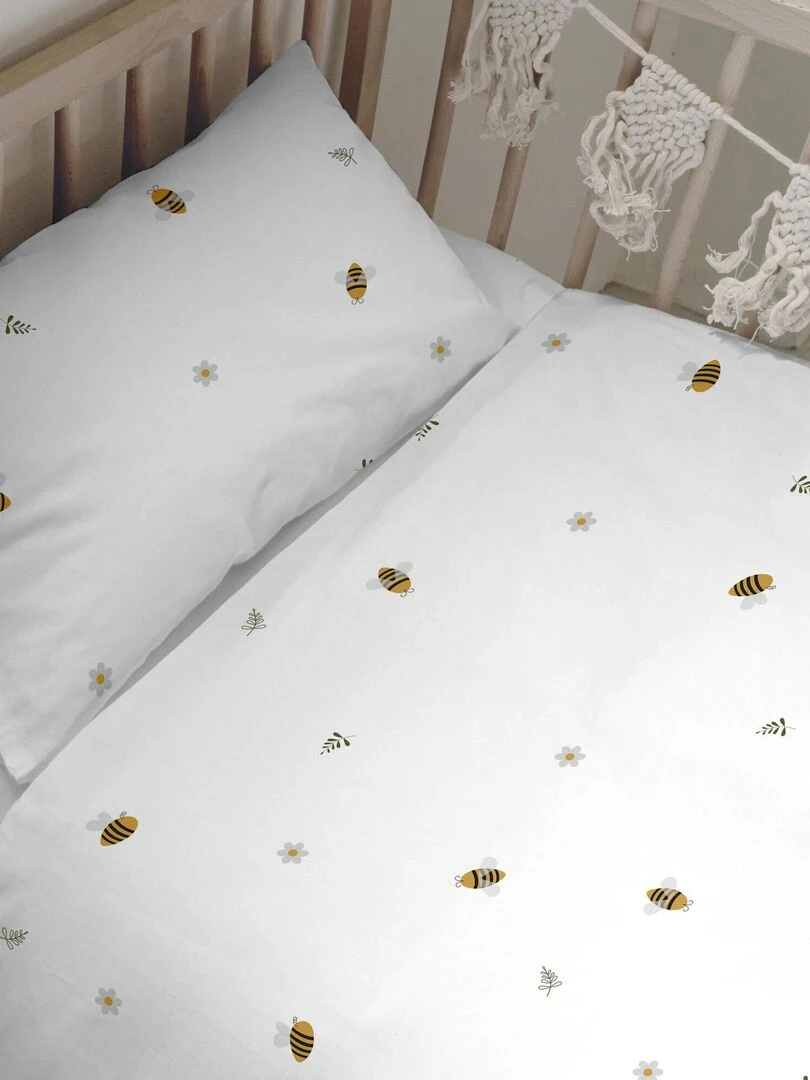 Parure housse de couette 2 pièces Honey "Happyfriday" Blanc