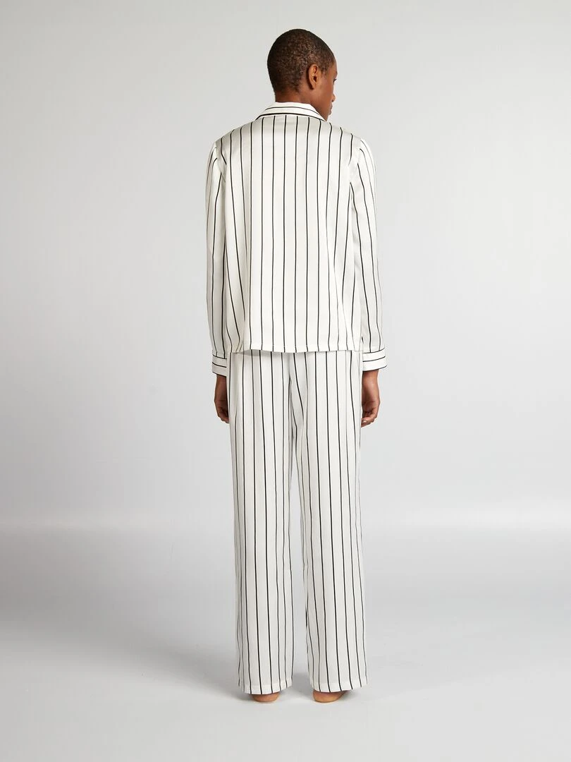 Ensemble pyjama chemisier + pantalon   2 pièces   Blanc rayé