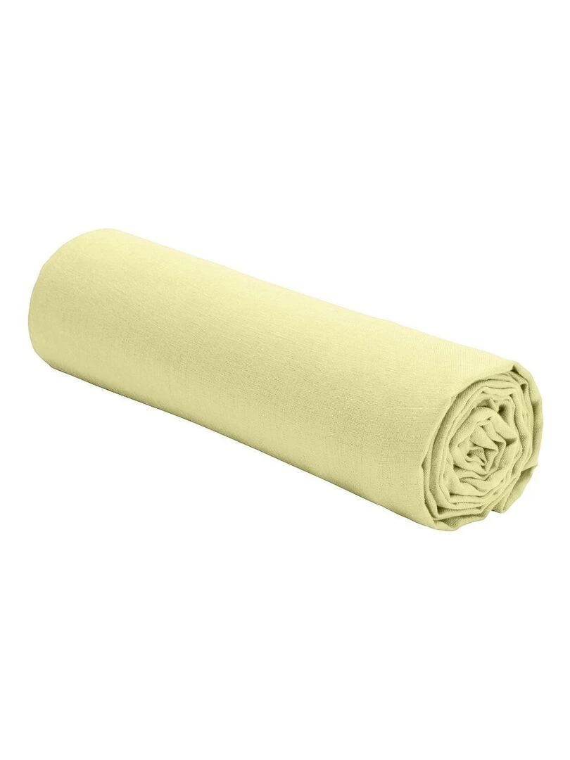 Drap housse en lin Français avec bonnet de 30 cm   Jaune