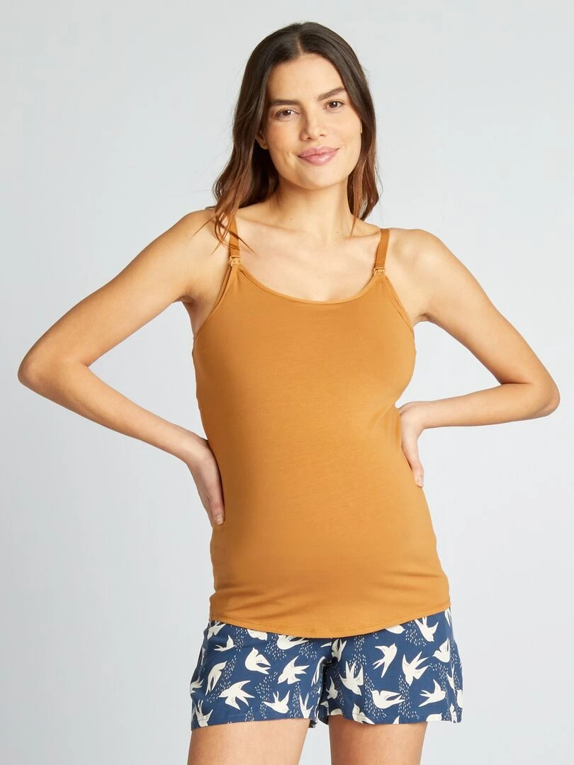 Pyjama t shirt short d'allaitement 2 pièces Bleu marine/camel