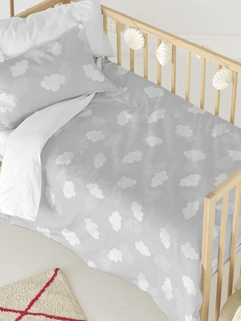 Parure housse de couette 2 pièces Clouds "Happyfriday" Gris