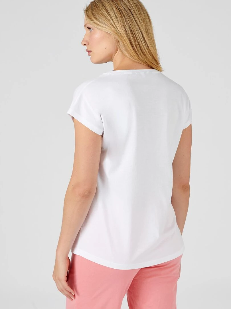 T shirt de pyjama en pur coton peigné   Damart   Blanc