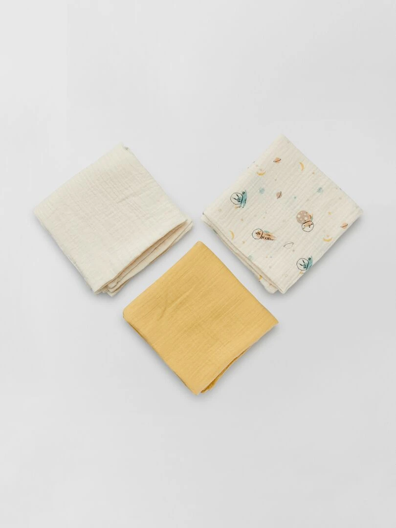 Lot de 3 langes en gaze de coton jaune