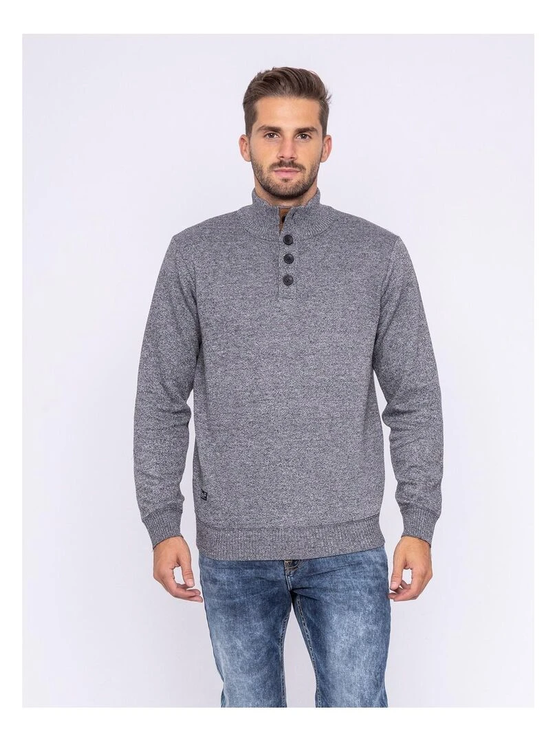 Pull col montant boutons LULITE Gris chiné