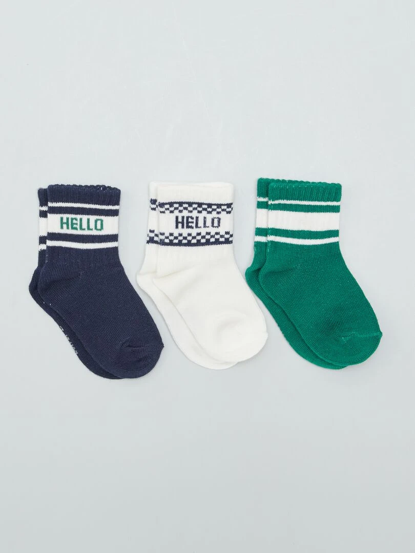Lot de 3 paires de chaussettes Blanc/bleu/vert