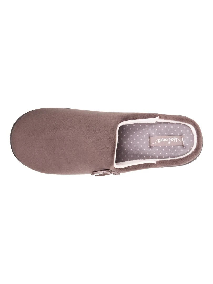 Isotoner Chaussons Mules Femme Taupe Pois Marron