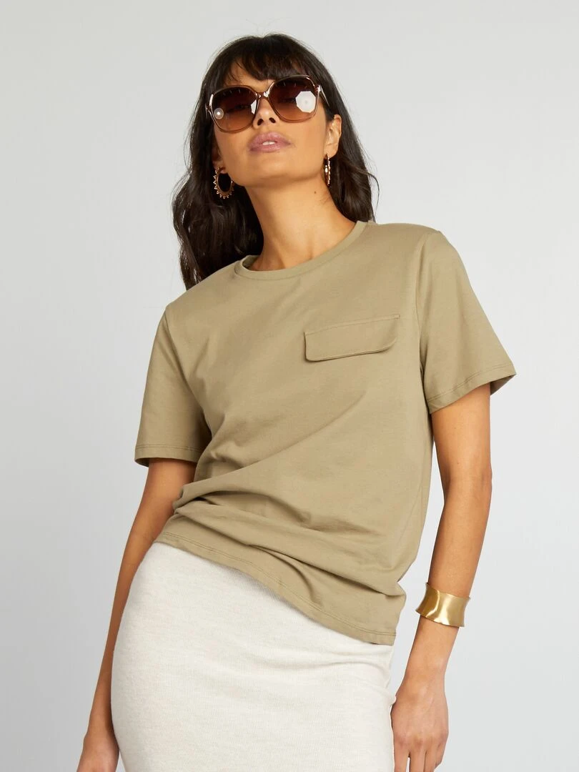 T shirt manches courtes avec poche poitrine Kaki