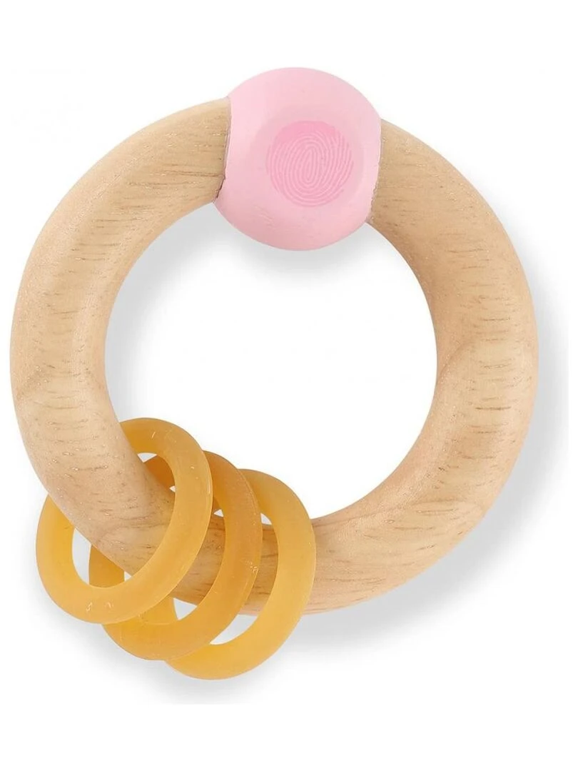 Anneau de Dentition Bois & Caoutchouc Rose 'Finger Print' Jouet écologique N/A