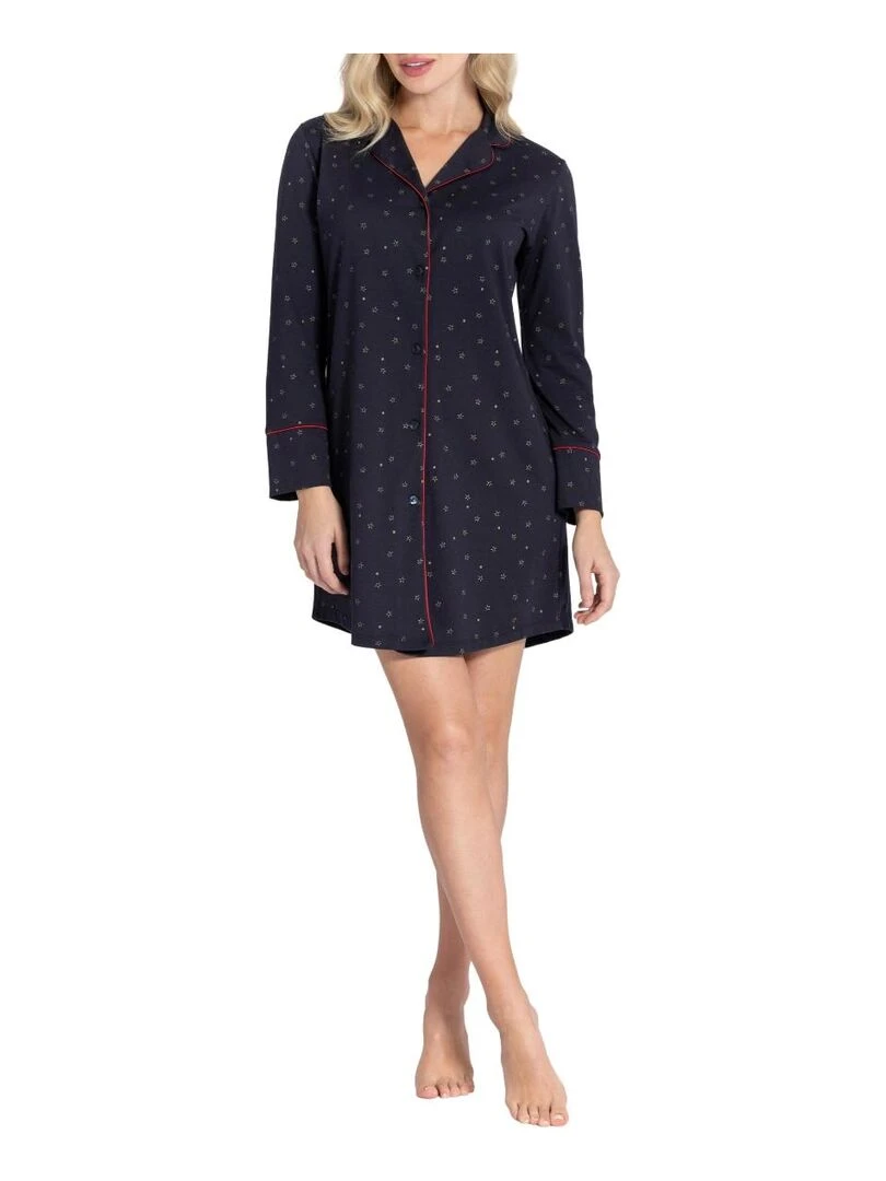 Chemise de nuit courte femme style chemise Masae   Bleu