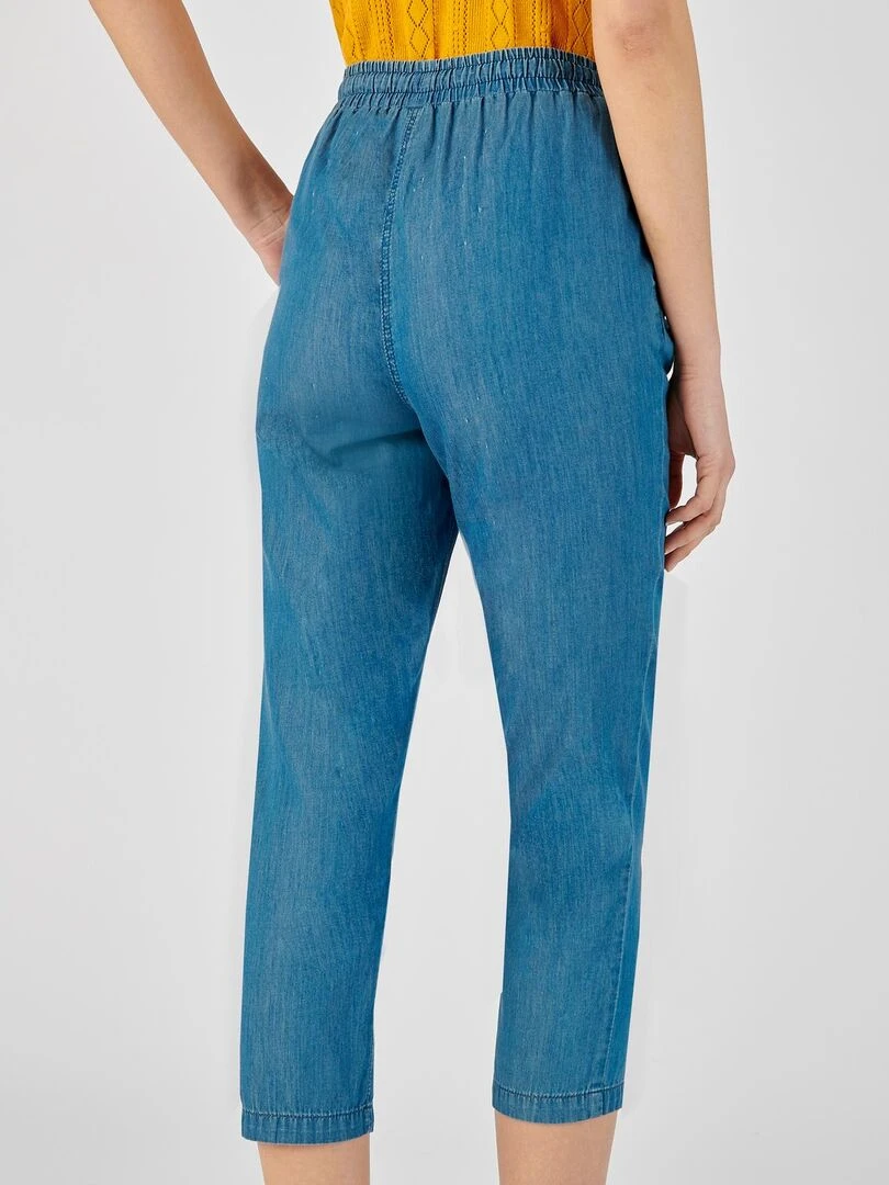 Pantacourt toile chambray pur coton   Damart   Bleu foncé