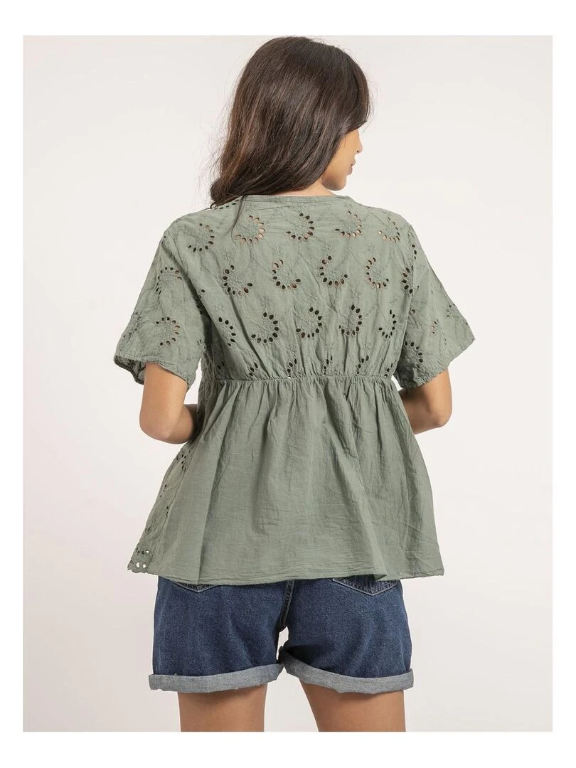 Blouse manches courtes broderies anglaises FEBO Kaki