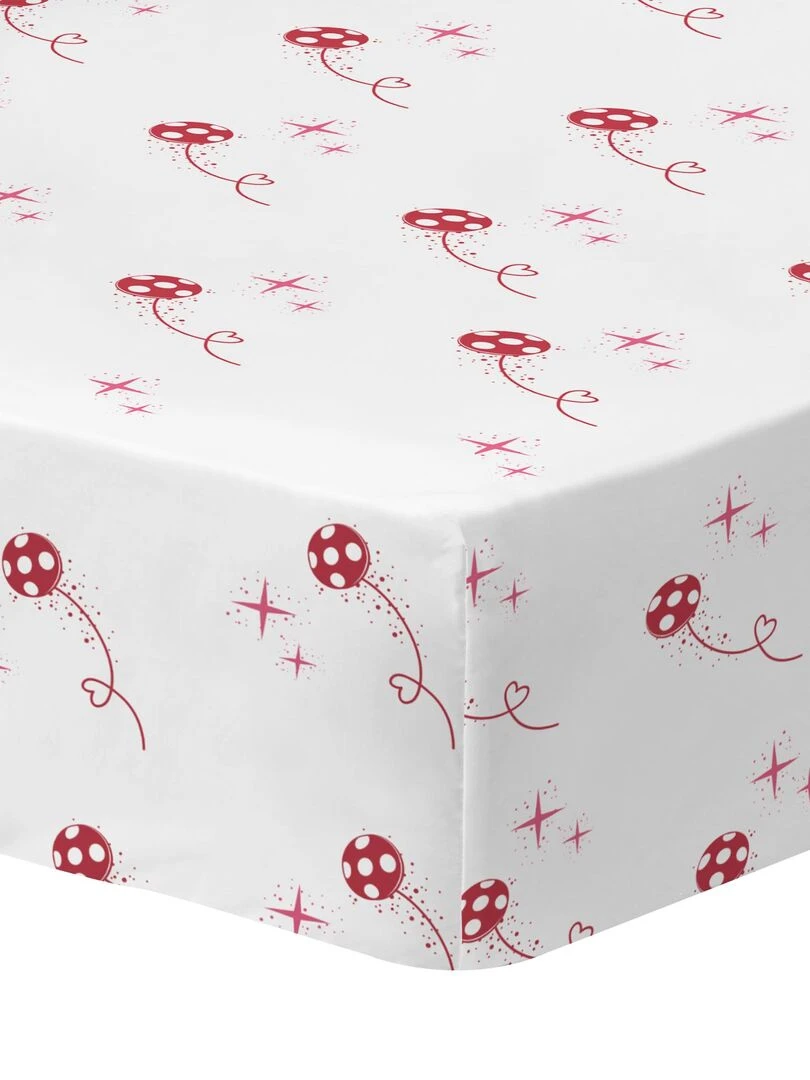 Drap housse imprimé 100% coton MIRACULOUS LADYBUG Blanc