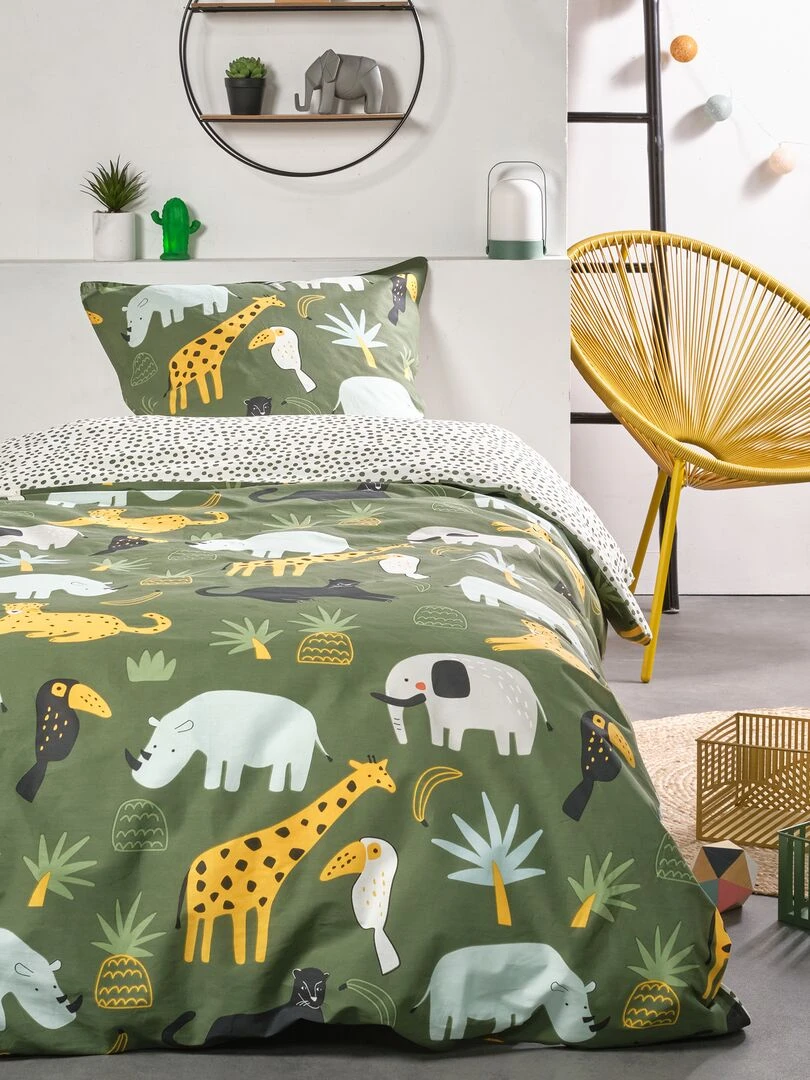Parure de lit 'animaux' 1 personne Vert