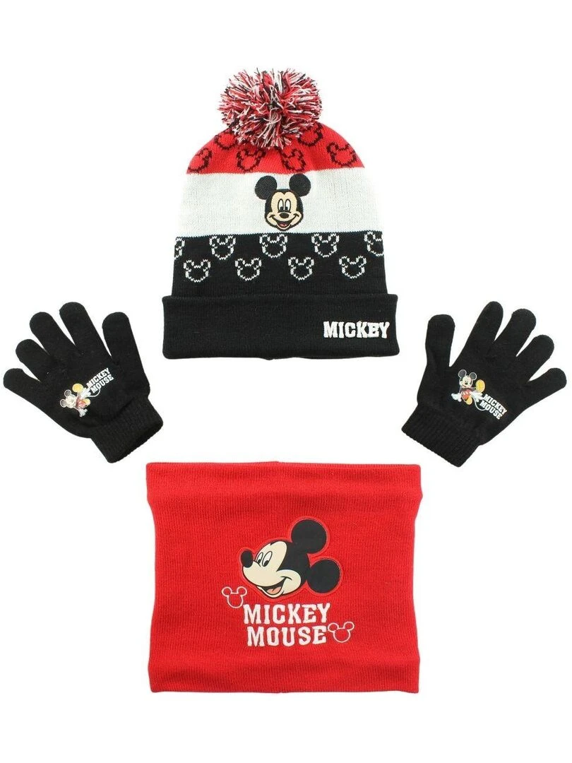 Disney Bonnet gant snood garçon Imprimé Mickey Rouge