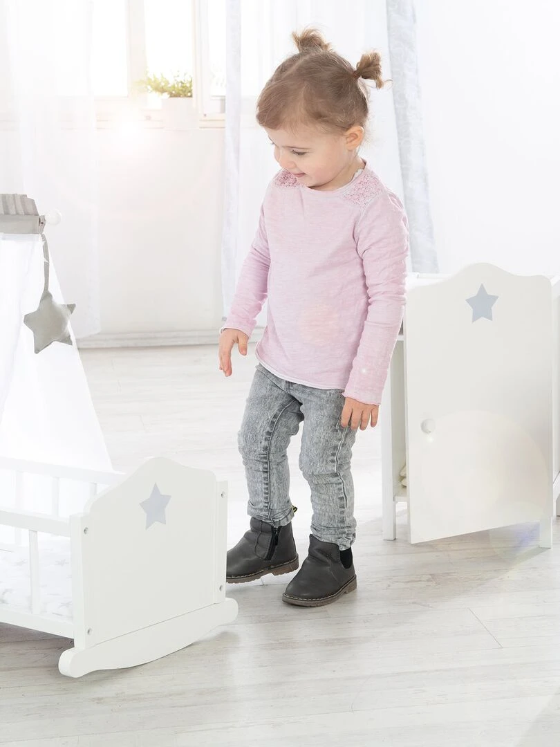 ROBA Berceau de Poupée Complet "Stella" Inclus Textile à Motif Étoile Blanc/Gris N/A