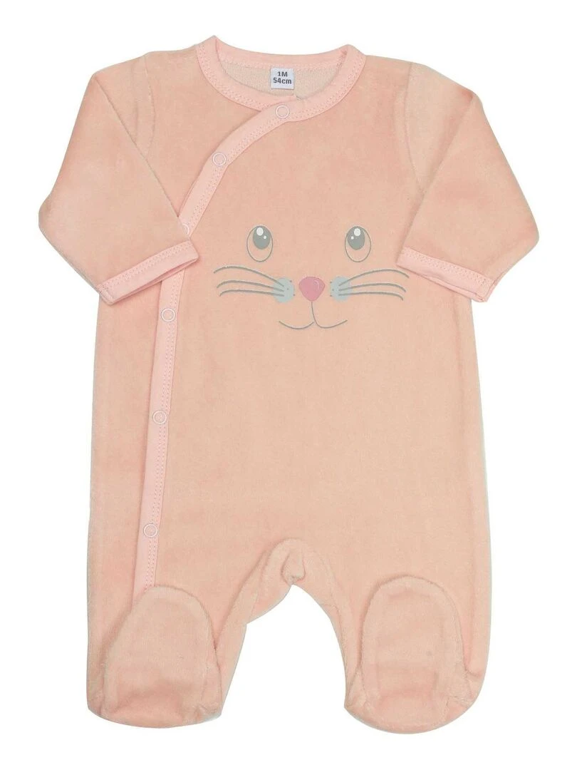 Pyjama naissance en velours Rose