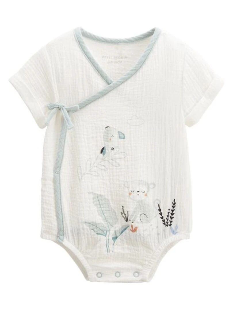 Body bloomer bébé manches courtes écru ouverture croisée Kimi Ecru