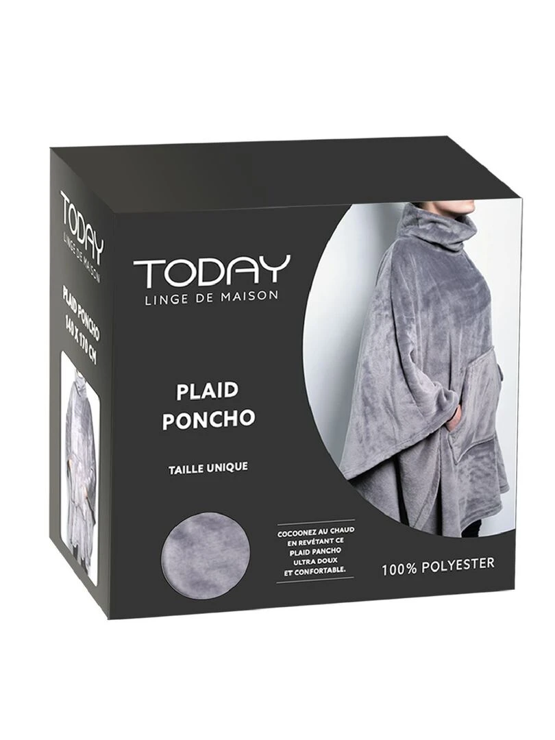 Plaid poncho avec poche kangourou   Gris