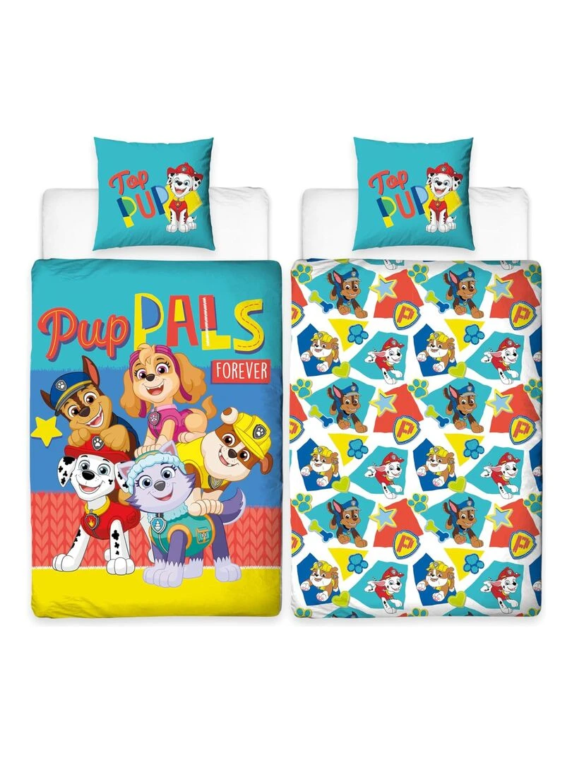 Parure de Lit Enfant Réversible Chien Pompier Bleu