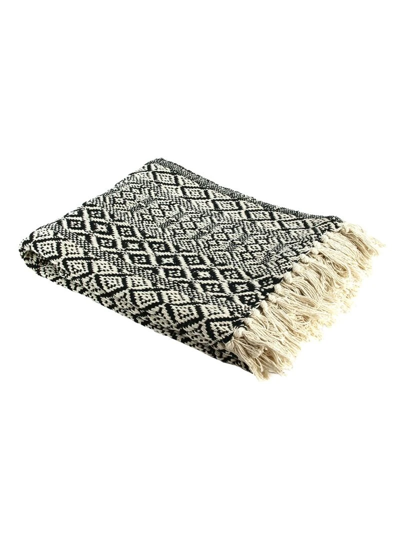 Plaid ethnique frange motif carreaux 120x150cm Multicolore