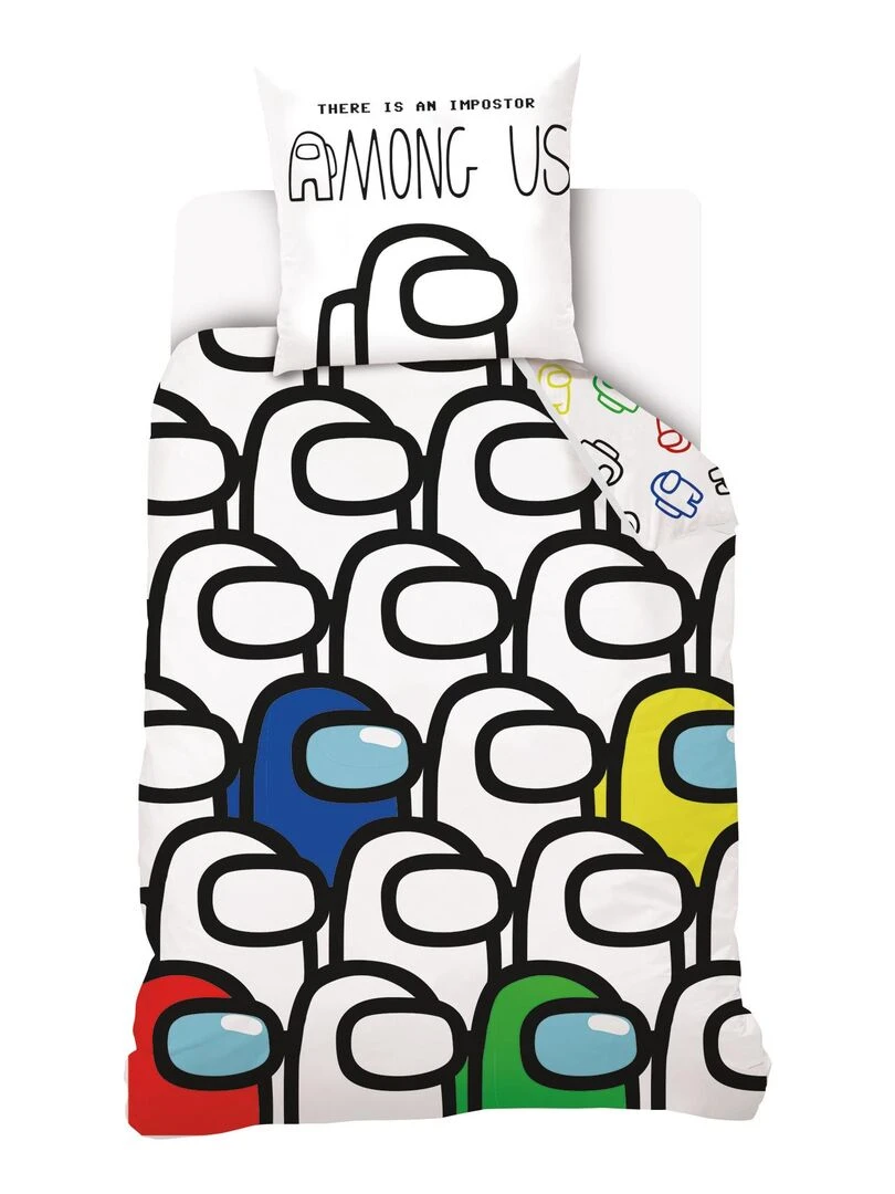 Housse de couette Among Us Crewmates 140x200 cm et taie d'oreiller 100% Coton Blanc
