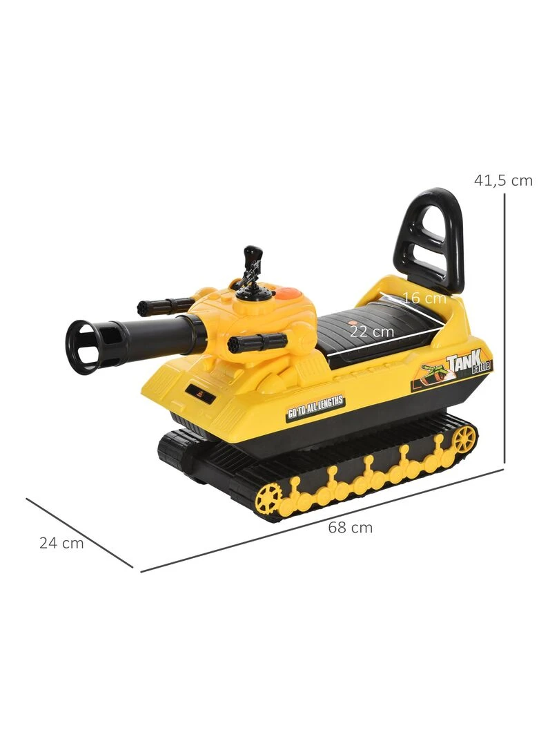 Porteur enfant voiture enfant tank coffre klaxon pistolet à balles jaune   Jaune