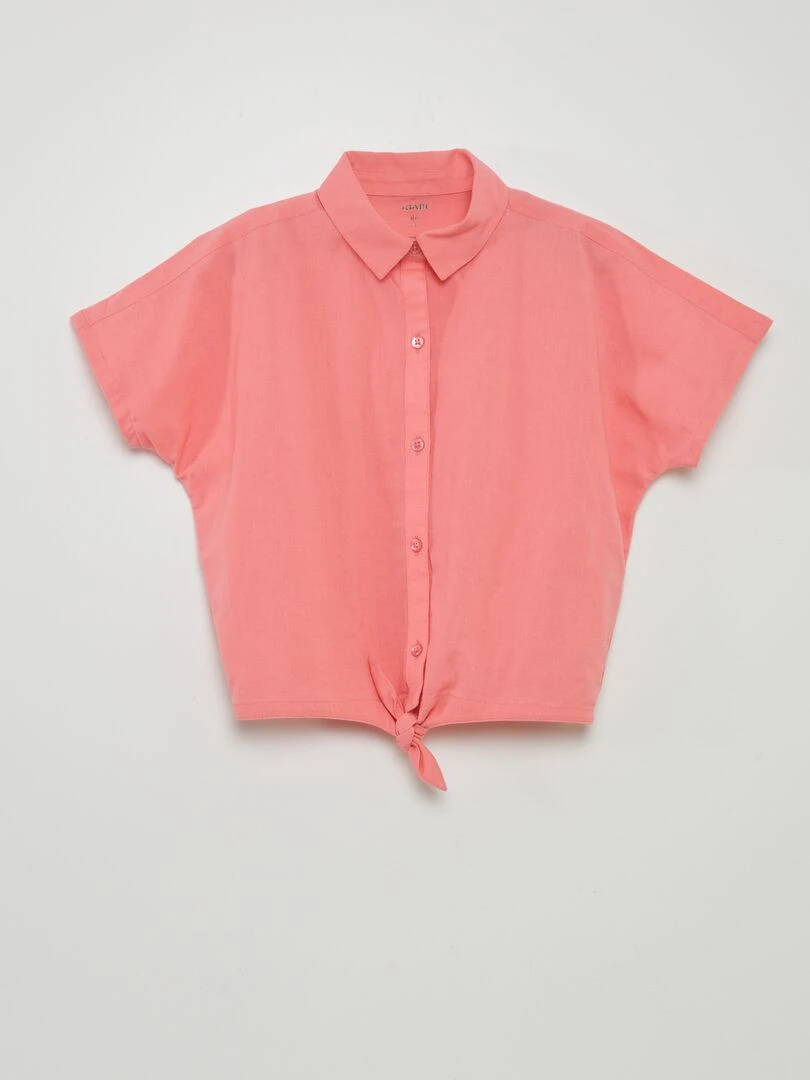 Chemise à nouer en coton et lin rose