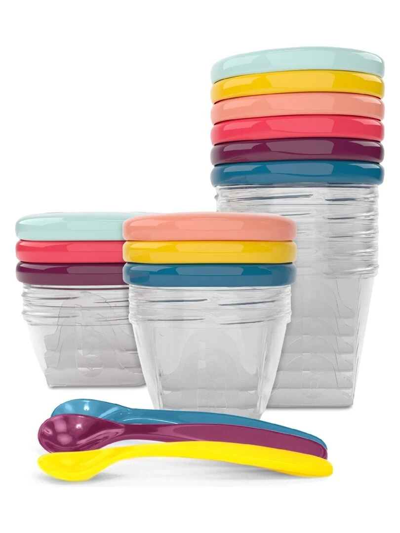 Babybols Kit XXL MultiSet 12 pots de conservation + 3 cuillères souples Babymoov Multicolore