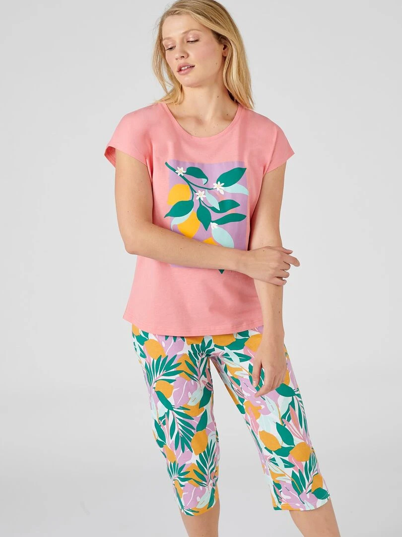 T shirt de pyjama en pur coton peigné Damart Rose fushia