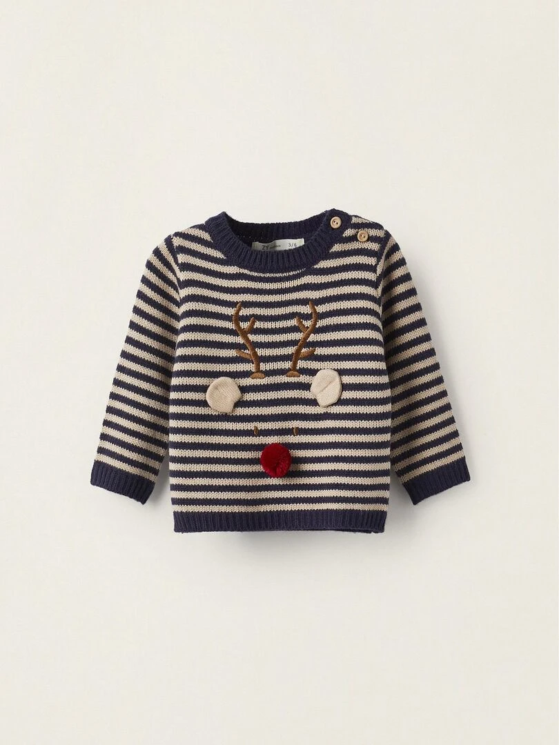 Pull en Maille pour Nouveau Né 'Rudolph Noël' NOËL Bleu foncé