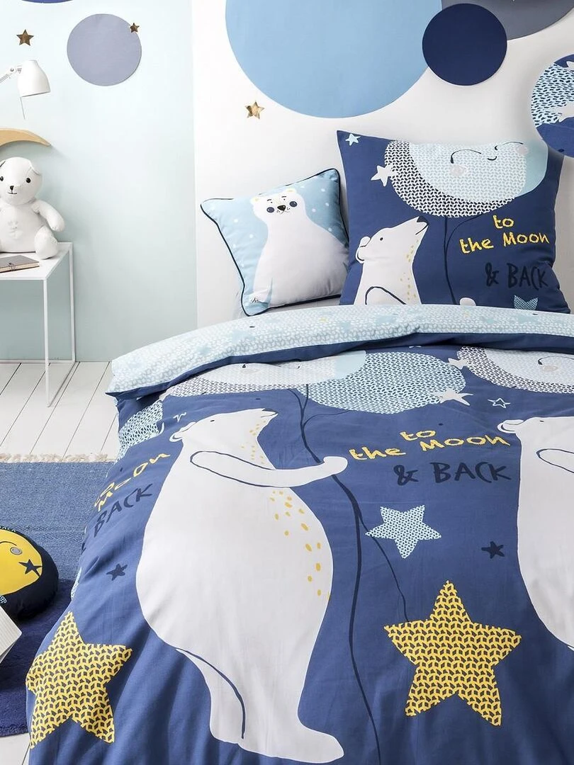 Future Home   Coussin coton bleu avec ours blanc 40x40cm   Bleu